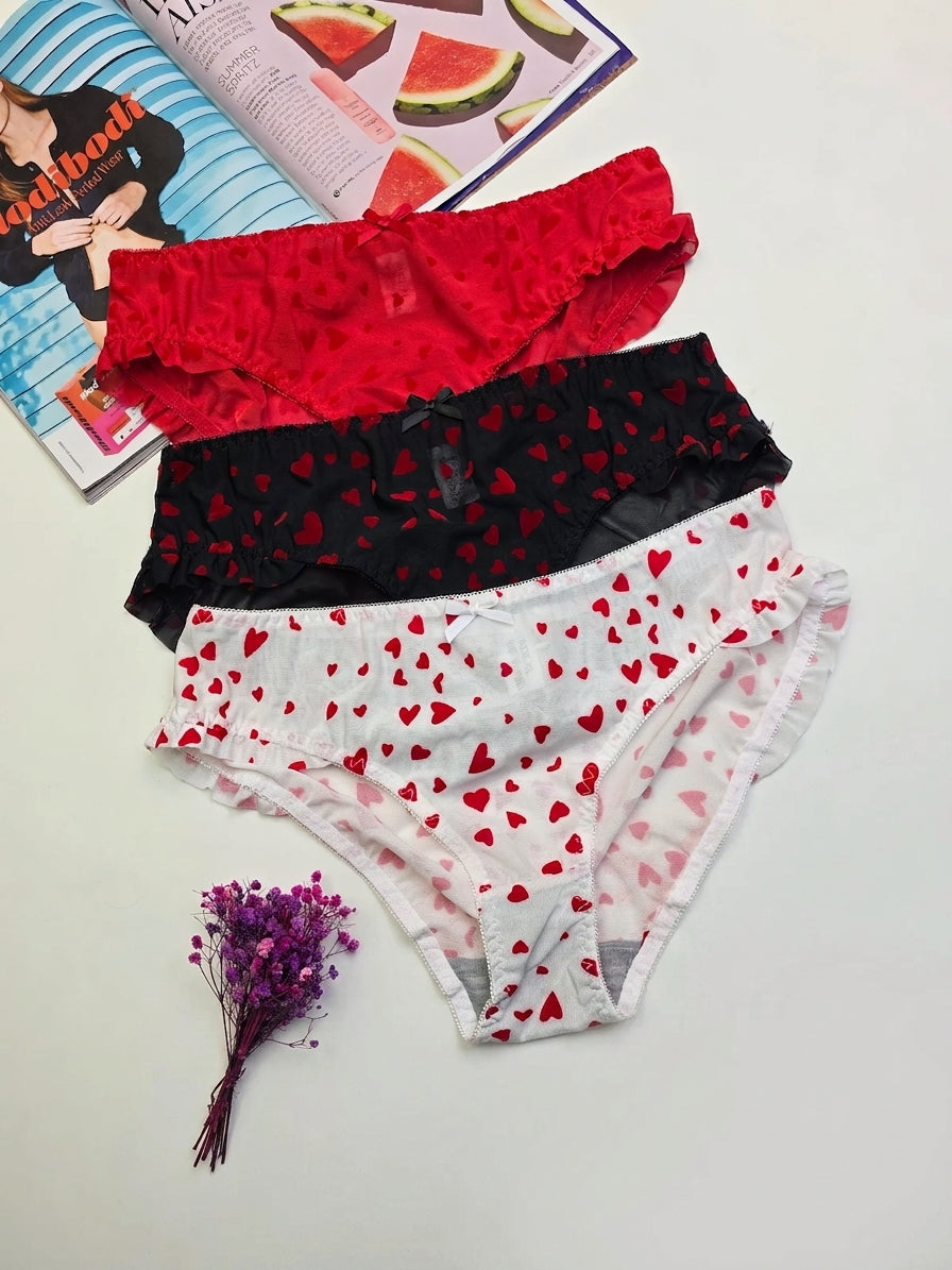 Lacy Heart Deisgn Bra Panty Set ( 3 PCS )