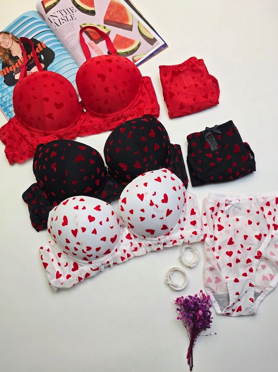 Lacy Heart Deisgn Bra Panty Set ( 3 PCS )