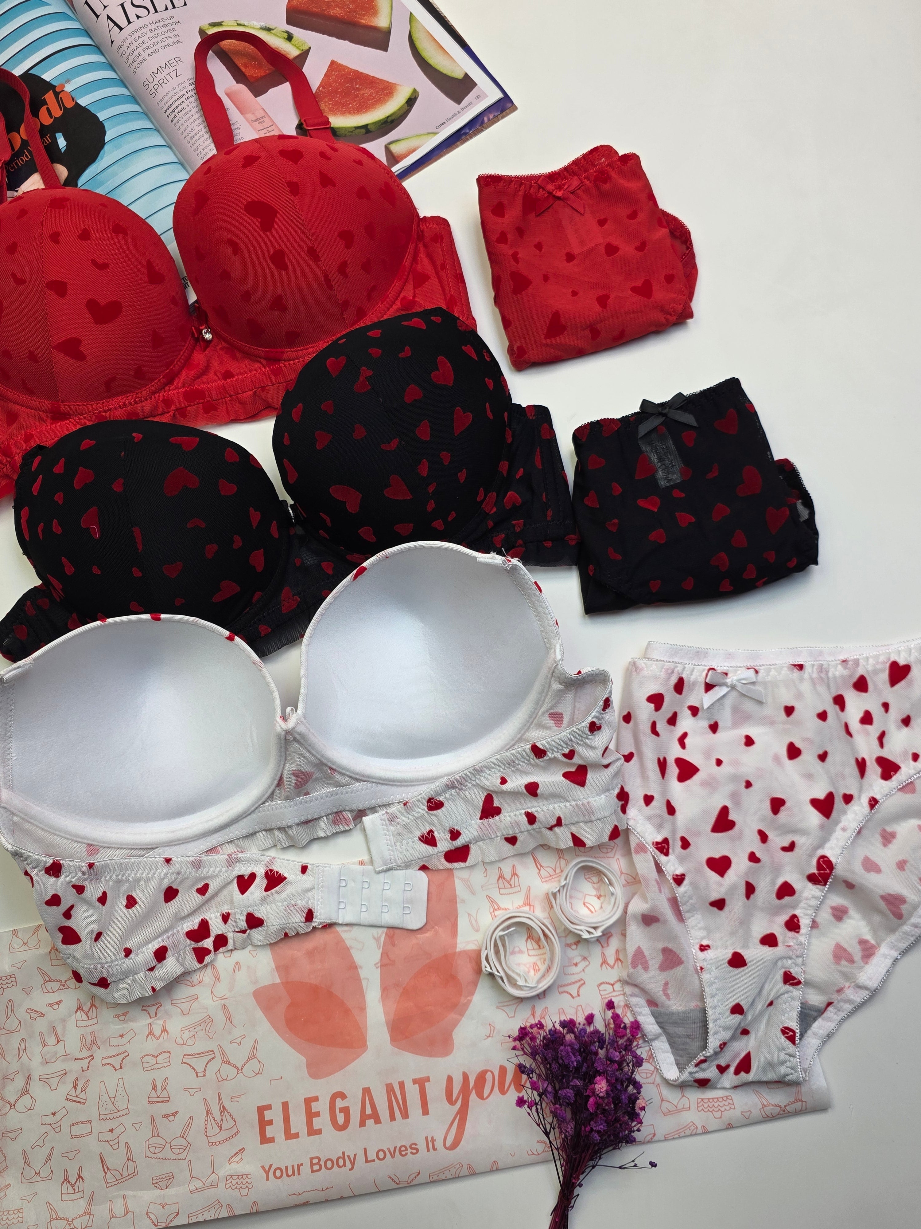 (36-42)C Lacy Heart Deisgn Bra Panty Set (169)